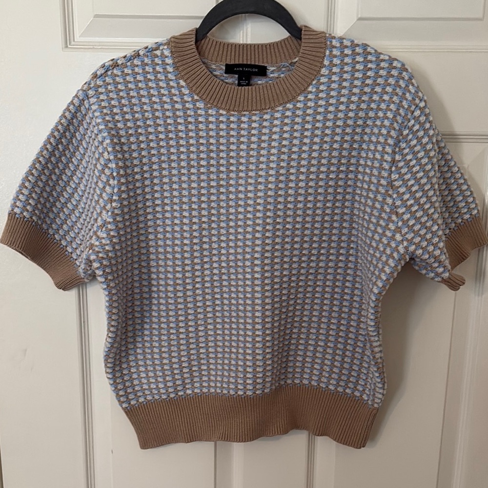 Women’s Ann Taylor Blue and Brown Knitted Top